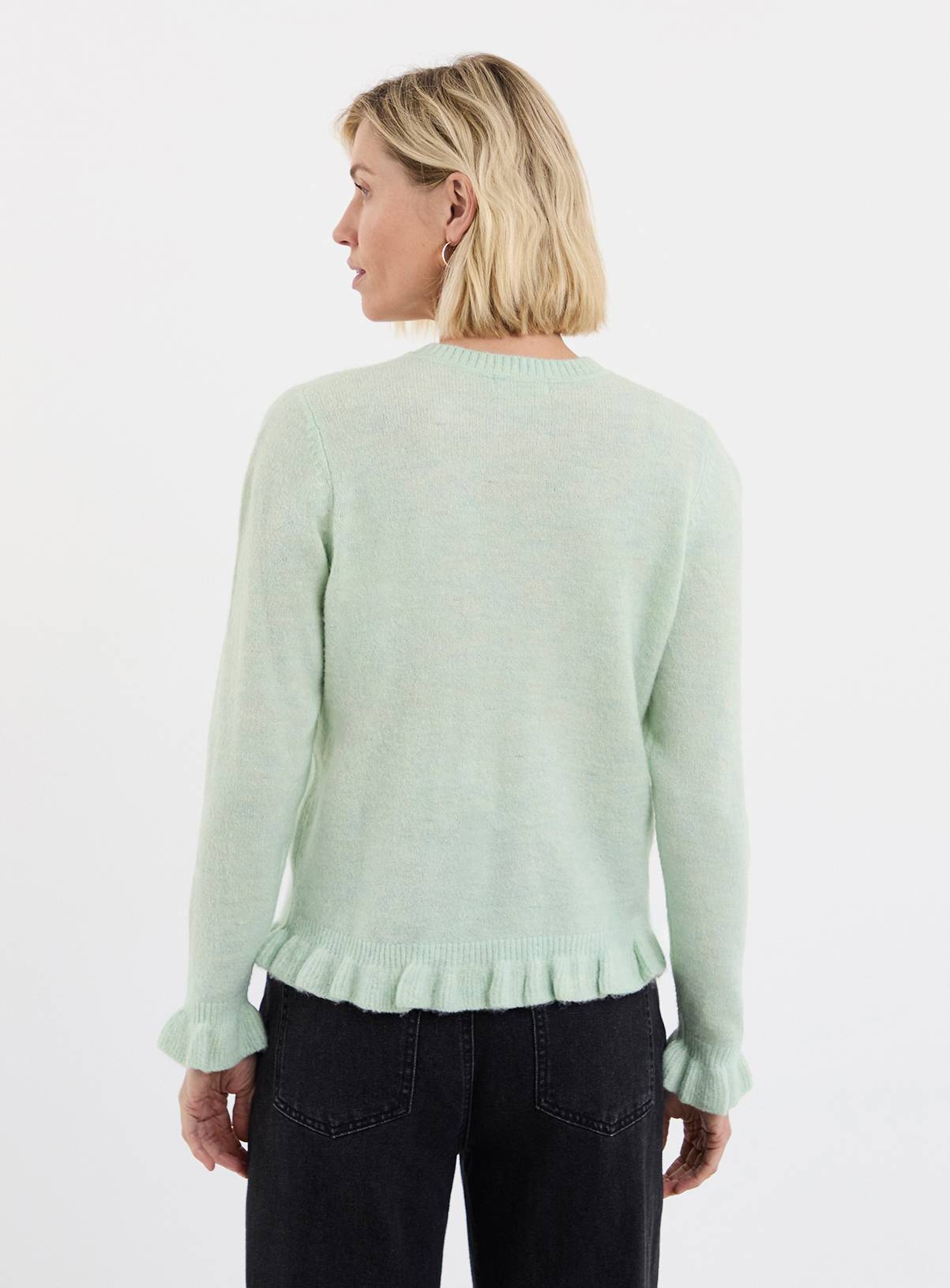 JD WILLIAMS Frill Knit Cardigan Light Green 32-34 - Image 2